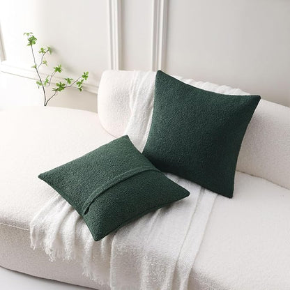 FUTEI Christmas Pack of 2 Dark Green Decorative Throw Pillow Covers 20x20 Inch Soft Cozy Solid Boucle Textured Cushion Case,Modern Home Decor for Couch Bed Living Room