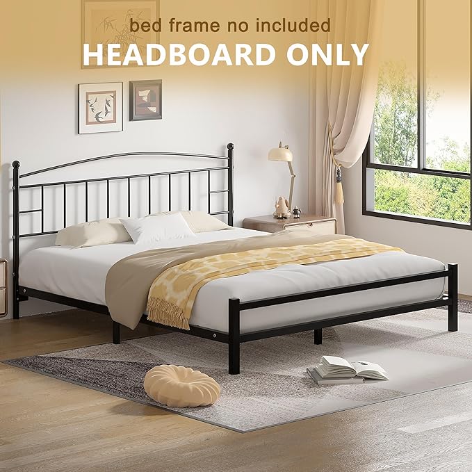 VECELO Metal King Size Headboard, Heavy Duty Curved Headboard Only Height Adjustable, Easy to Assembly, Modern Farmhouse Style Arching Lines Design for Bedroom - Black, King