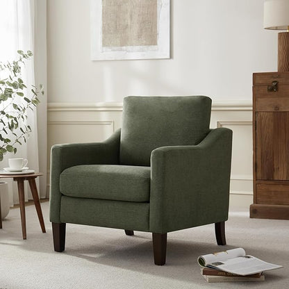 VKNOW Mid Century Modern Accent Chair, Upholstered Living Room Chairs Armchair for Bedroom, Comfy Reading Accent Chairs with Wood Legs for Living Room (2, Green)