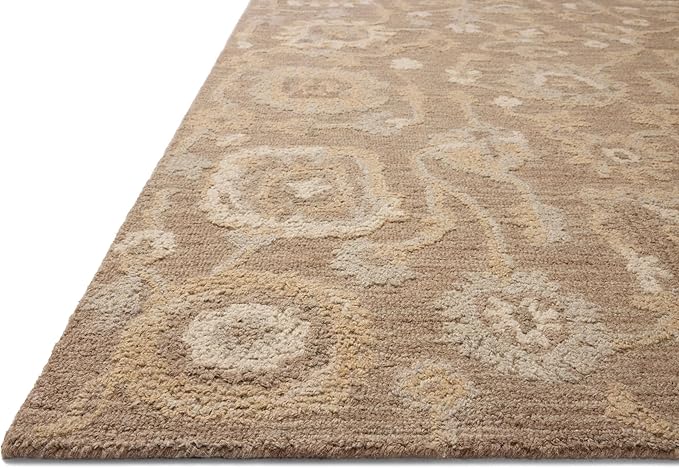 Loloi Chris Loves Julia Dorothea Collection DRT-01 Bark/Stone 11'-6" x 15' Area Rug Wool Neutral Floral Living Room Bedroom Carpet