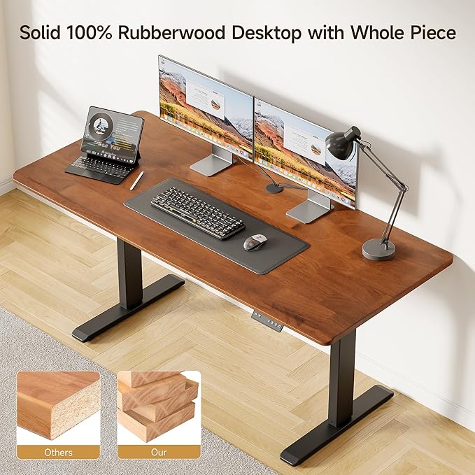 ONBRILL Standing Desk, 55x23.6 Inches Whole-Piece Board Rectangle Stand Up Desk with Solid Wood Desktop and Memory Controller, Adjustable Height from 28-46 Inches for Home & Office, Brown