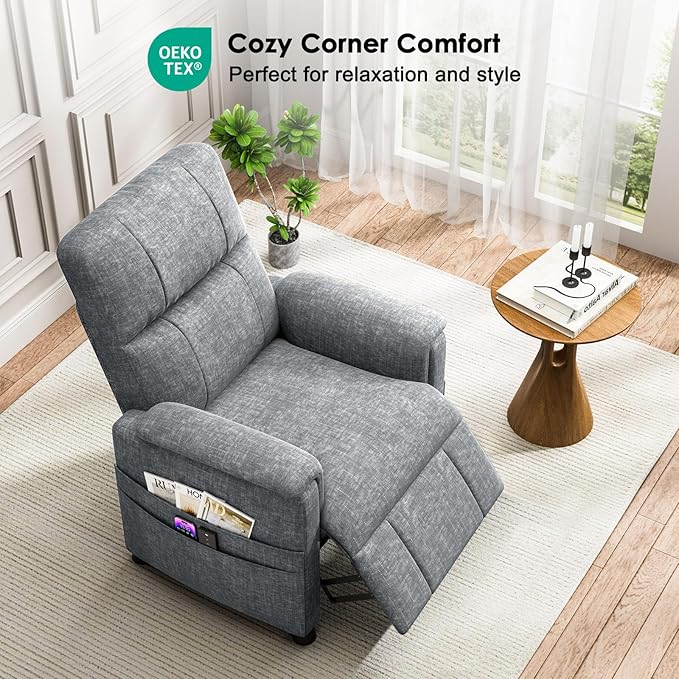 Amada Power Recliner Chair, Electric Chenille Reclining Chair for Adults for Small Spaces with Remote & Side Pockets, Thick Seat Cushion for Living Room & Bedroom, Home Theater, RV