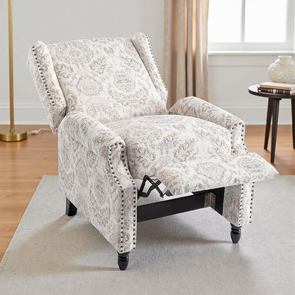 UIXE Recliner Chairs Set of 2, Fabric Upholstered Armchair Pushback Accent Chair for Living Room, Floral Rivet Trim Club Chair Home Theater Single Sofa Bedroom Side Reading Seats - Beige