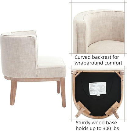 Arm Accent Chair Barrel Accent Chair with Wood Legs, Comfy Barrel Side Chair Linen Upholstered Reading Chairs with Back for Living Room Bedroom, Living Room Chair, Beige