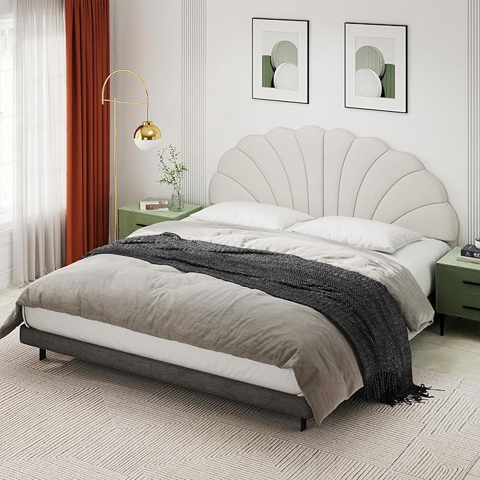 King Size Headboard Only, Petal Wall Mount Headboard King/California King Size for Adjustable Bed Velvet Upholstered Head Board Easy Assembly, Cream
