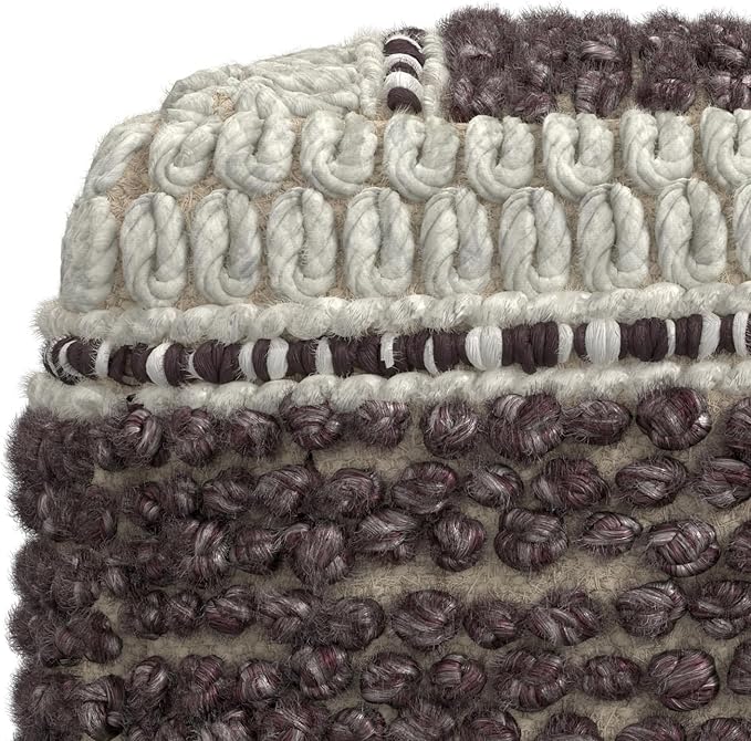 SIMPLIHOME Grady Contemporary Square Pouf in Magenta and Natural Handloom Woven for The Living Room, Bedroom and Kids Room