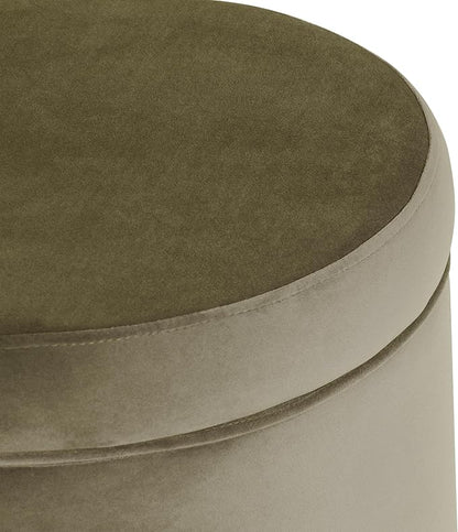 HomePop Home Decor | Upholstered Round Storage Ottoman | Ottoman with Storage for Living Room & Bedroom, Light Sage Green Velvet Large