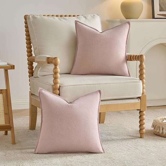 FUTEI Pink Chenille Throw Pillow Covers 12x20 Inch Set of 2,Edges Double-Stitched Lumbar Pillow Cases,Modern Home Decor for Couch Living Room