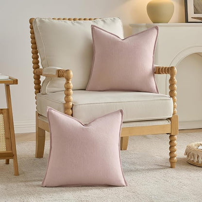 FUTEI Pink Chenille Throw Pillow Covers 12x20 Inch Set of 2,Edges Double-Stitched Lumbar Pillow Cases,Modern Home Decor for Couch Living Room