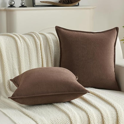 FUTEI Brown Chenille Throw Pillow Covers 20x20 Inch Set of 2,Edges Double-Stitched Cushion Cases,Modern Home Decor for Couch Living Room