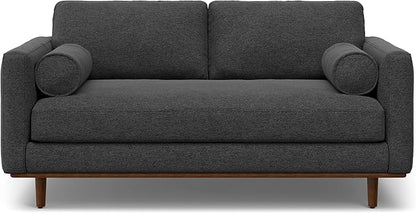 SIMPLIHOME Morrison 72-inch Wide Sofa in Charcoal Grey Woven-Blend Fabric, Handcrafted Mid-Century Modern Loveseat for Living Room or Family Room, Single Bench Cushion, Bolster Pillows