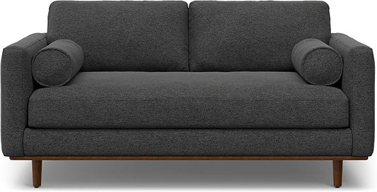 SIMPLIHOME Morrison 72-inch Wide Sofa in Charcoal Grey Woven-Blend Fabric, Handcrafted Mid-Century Modern Loveseat for Living Room or Family Room, Single Bench Cushion, Bolster Pillows