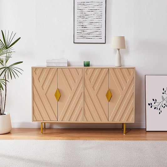 Sideboard Buffet Cabinet with Storage, 47.2" Modern Storage Cabinets with Relief Doors, Adjustable Shelves, Wood Console Table for Dining Living Room, Entryway, Oak