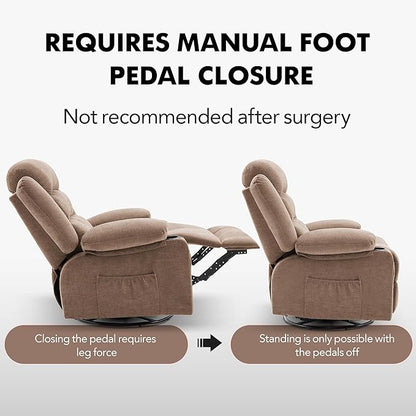 Oversized Recliner Chairs for Adults, 360° Swivel Rocking Recliner with Heat and Massage Lazy Boy Recliner,Recliner Chairs Single Sofa Seat with Cup Holders (Browm, Regular)