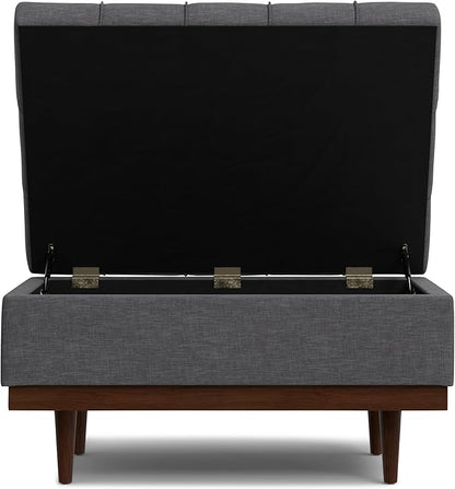 SIMPLIHOME Mariah 34 inch Wide Contemporary Rectangle Coffee Table Storage Ottoman in Slate Grey Polyester Linen, Assembled, For the Living Room, Entryway and Family Room