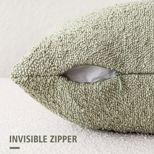 Foindtower Pack of 2, Decorative Textured Boucle Throw Pillow Covers Accent Solid Pillow Cases Cozy Soft Couch Cushion Case for Chair Sofa Bedroom Living Room Home Decor 22x22 Inch Dirty Sage Green