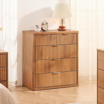 LEYAOYAO Fluted 5 Drawers Dresser for Bedroom Set of 2, 34" Tall Modern Chest of Drawers with Metal Handle, Curved Profile Design,Brown Wood Drawer Organizer for Bedroom, Living Room, Hallway