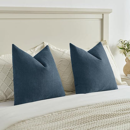 FUTEI Navy Blue Decorative Throw Pillow Covers 26x26 Inch Set of 2,Soft Cozy Wheat Ear Striped Patterns Euro Pillow Shams,Modern Home Decor for Couch Bed Living Room