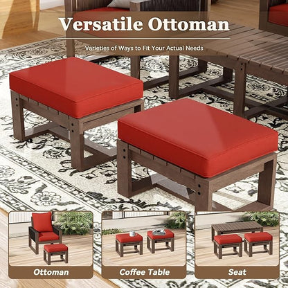 5 Piece Patio Bistro Chair Set with Ottoman, Wooden Outdoor Patio Furniture Set, Patio Wicker Chairs with Coffee Tables for Balcony Deck Backyard