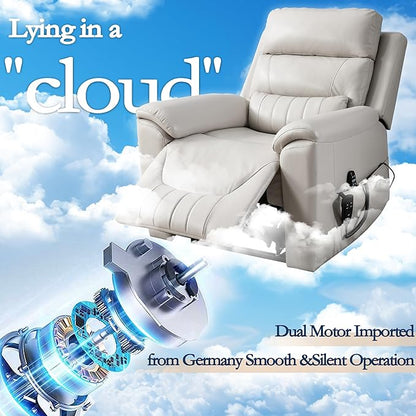 Power Lift Recliner Chair for Elderly People, Dual Motor Lay Flat Recliner with Vibration Massage and Heat, Heavy Duty Motion Mechanism Standing Assistance Reclining Chair, Faux Leather Light Gray