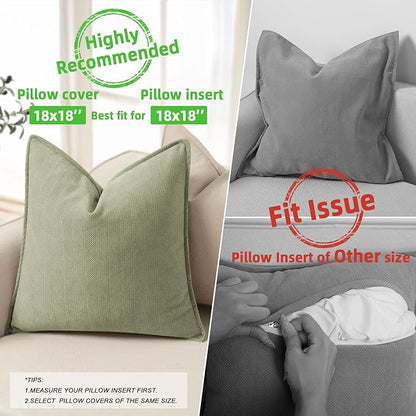 ZWJD Sage Green Pillow Covers 18x18 Set of 2 Chenille Throw Pillow Covers with Elegant Design Soft and Luxurious Decorative Throw Pillows for Couch, Bed, and Home Decor