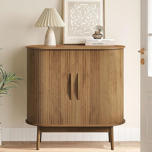 Small Sideboard Buffet Cabinet with Storage, Sliding Doors, 31" Wood Narrow Accent Storage Cabinet, Modern Buffet Table for Kitchen, Living Room (Walnut)