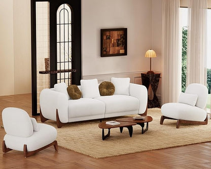 Morden Fort Cloud Boucle Chairs - Modern Accent Chairs Set of 2, Sturdy Tilted Wood Legs with Thick Cushion Comfy Lumbar Pillow Armless Reading Chairs for Living Room Lounge Bedroom - Off White
