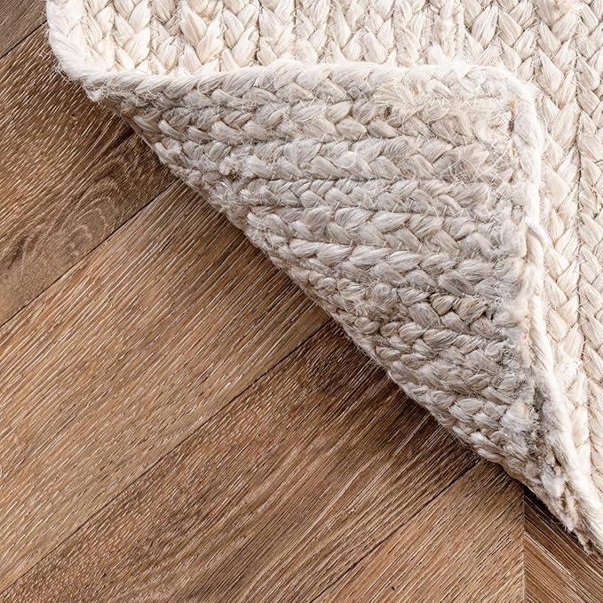 nuLOOM 4 Square Rigo Jute Hand Woven Area Rug, Off White, Solid Farmhouse Design, Natural Fiber, For Bedroom, Living Room, Dining Room, Hallway, Office, Kitchen, Entryway