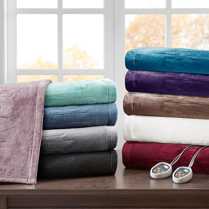 Beautyrest Heated Electric Blanket for Cold Weather, Fast Heating Heated Blanket, Auto Shut Off, Virtually Zero EMF, Multi Heat Setting, UL Certified, Grey King (90 inx100 in)
