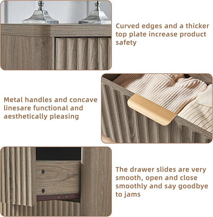 LEYAOYAO Fluted 6 Drawers Dresser, 48" Wide Modern Chest of Drawers with Wood Grain Top, Curved Profile Design, Dresser TV Stand, Wood Drawer Organizer for Bedroom, Living Room, Hallway,Grey
