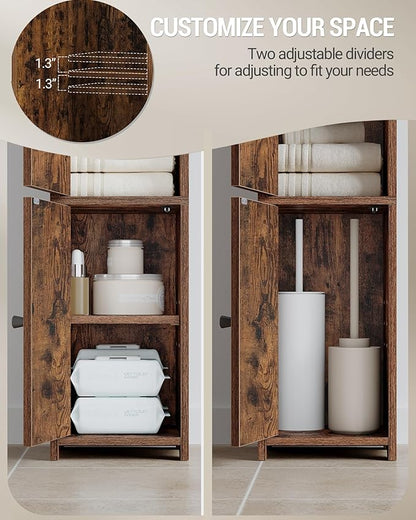 Bathroom Storage Cabinet, Corner Floor Cabinet with 2 Doors and Adjustable Shelf, Narrow Toilet Paper Cabinets, Bathroom Organizer for Small Spaces, 7.9" D x 7.9" W x 29.5" H Rustic Brown