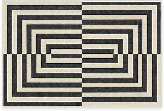 RUGGABLE x Jonathan Adler Machine Washable Modern Area Rug – Op Art Charcoal 2x3, Stain-Resistant, Non-Slip – Small Rugs for Living Room, Bedroom, Hallway, Entryway & Bathroom–with Cushioned Pad