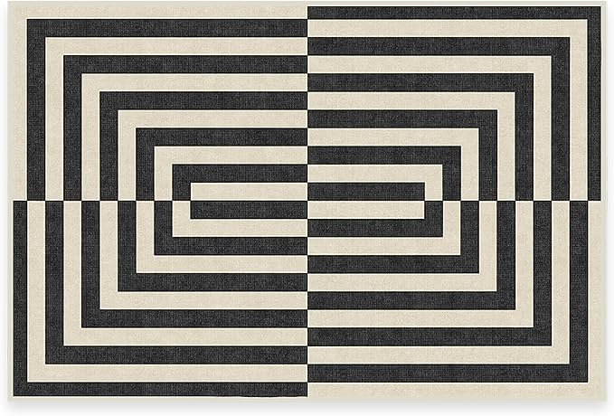 RUGGABLE x Jonathan Adler Machine Washable Modern Area Rug – Op Art Charcoal 2x3, Stain-Resistant, Non-Slip – Small Rugs for Living Room, Bedroom, Hallway, Entryway & Bathroom–with Standard Pad