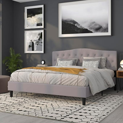BizChair Arched Button Tufted King Size Headboard in Light Gray Fabric