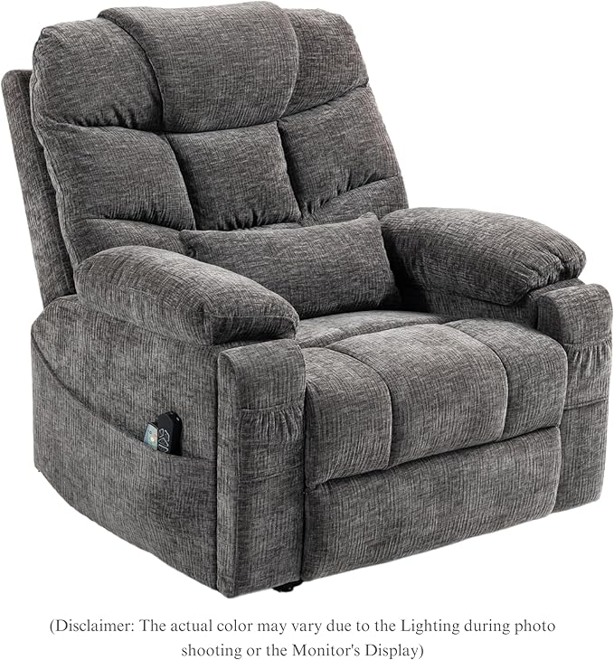 Power Lift Recliner for Elderly Adults, Dual Motor Lay Flat Lift Chair with Heat Massage, Cup Holder & Wireless Phone Charger, USB Type C Charging, Big Tall 400 lbs