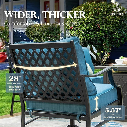 HERA'S HOUSE 7 Piece Patio Furniture Set, 2 x Rocking Chair, 2 x Fixed Chair, 2 x Ottoman, 1 x 3-Seat Sofa, All Cushioned 9 Seats Metal Outdoor Conversation Set for Lawn Garden Backyard