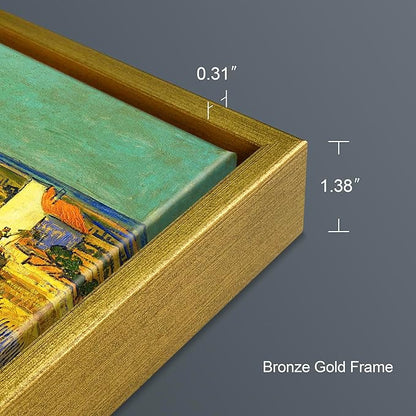 Wieco Art Framed Wall Art of Harvest at La Crau with Mont majour by Van Gogh Oil Paintings Reproduction Abstract Canvas Prints for Home Living Room Decorations Bronze Gold Frame