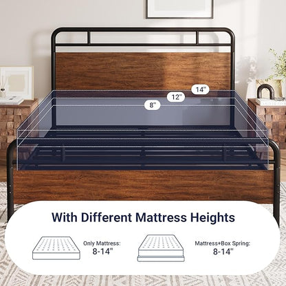 Allewie Queen Size Platform Bed Frame with Wooden Headboard and Footboard, Heavy Duty 13 Metal Slats Support, Under-Bed Storage, No Box Spring Needed, Noise Free, Easy Assembly, Walnut