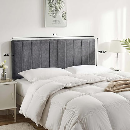 Hearth & Harbor Upholstered Queen Headboard - Easy Assemble Channel Stitched Headboard Queen Size - Wall Mounted Headboards with 3D Soundproof Wall Panels Peel & Stick Floating Headboards, Grey