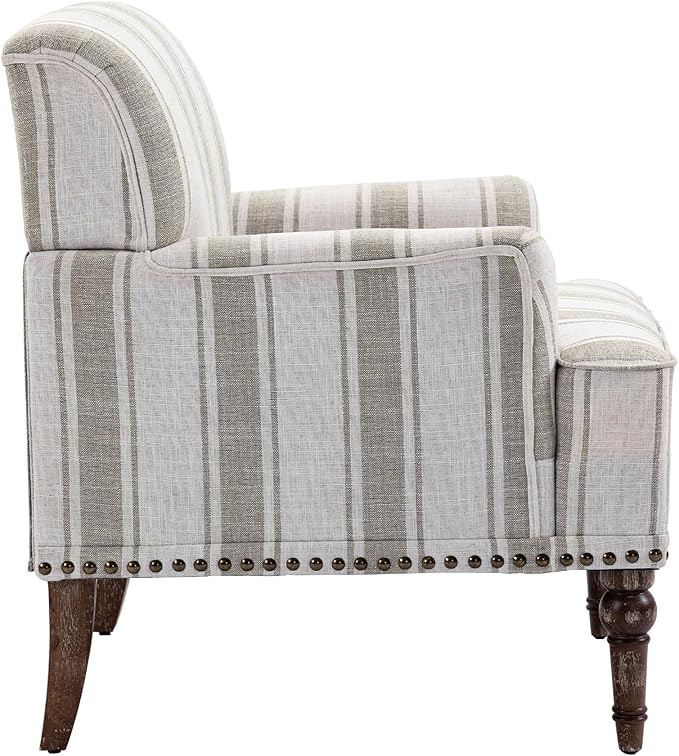 UIXE Stripe Accent Chairs Set of 2, Living Room Arm Chair Modern Nailhead Trim Club Armchair, Comfy Upholstered Sofa Lounge Seat Reading Seat Bedroom Side Seating for Home Office, Brown