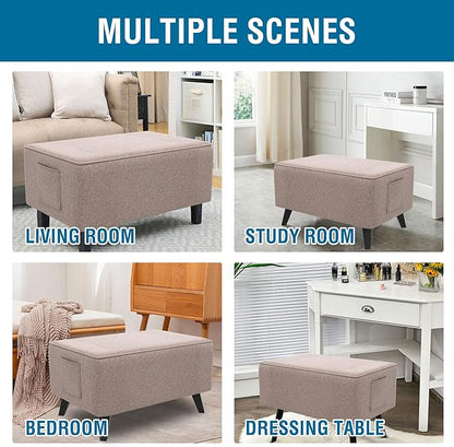 H.VERSAILTEX Ottoman Covers Slipcover Rectangle Fit Length 49"-50" Footrest Thick Linen Look 1 Piece Folding Storage Covers Ottoman Slipcovers Removable Footrest Covers Elastic Bottom - Heather Taupe