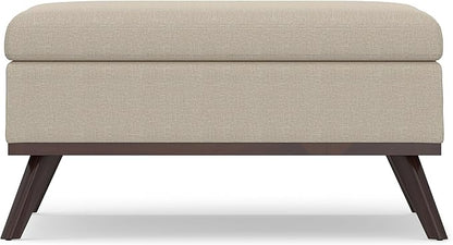 SIMPLIHOME Owen 36 inch Wide Mid Century Modern Square Coffee Table Storage Ottoman in Natural Polyester Fabric, Assembled, for the Living Room, Entryway and Family Room