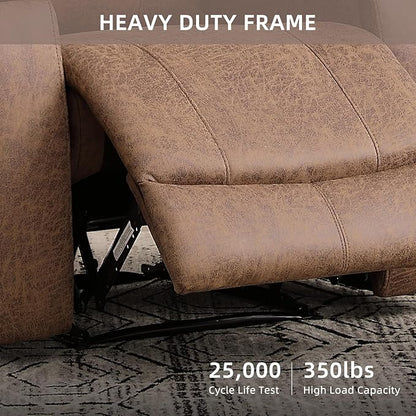 Leather Recliner Chair, Manual Recliner Chair for Adults with Overstuffed Arms and Back, Single Sofa Recliner with Cup Holders for Living Room (1, Nut Brown)