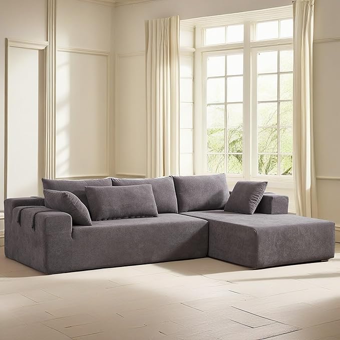 108" Modular Sectional Couch Sofa with L-Shape Chaise, Modern Cloud Comfy Sofa with Deep Seat, Upholstered Couches for Living Room Bedroom, No Assembly Required (Grey Right Facing Chaise)