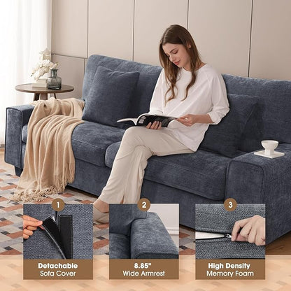 DOPEDIO Modern Loveseat Sofa for Living Room,Chenille Recliner, Removable Cover, Spring Cushions, Solid Wood Frame, Easy Assembly for Small Spaces (71.25inch，Blue)