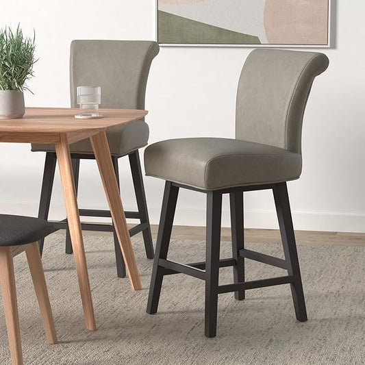 CHITA 26 Inch Counter Height Swivel Bar Stool, FSC Certified Modern Upholstered Faux Leather Swivel Barstool Chair with Back, Stone Gray
