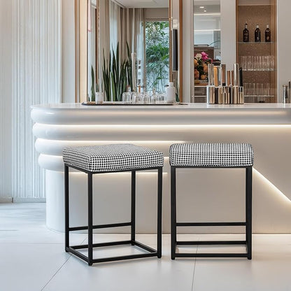 MAISON ARTS Bar Stools Set of 2 | Counter Height Bar Stools for Kitchen Island | 24" Backless Modern Bar Height Stools with Black & White Houndstooth Pattern