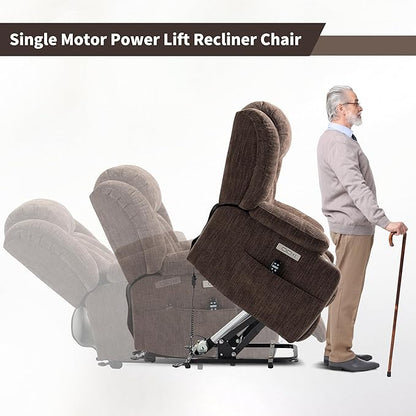 Power Lift Chair for Elderly, Electric Recliner Chair with 8-Point Vibration Massage and Lumbar Heating, Charging Ports, Cup Holders, Standing Assistance Reclining - Brown