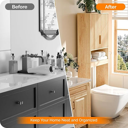 VINGLI Fluted Over The Toilet Storage Cabinet, Modern Behind Toilet Cabinet Bathroom Organizer with 2 Fluted Doors,Wood Storage Organizer Freestanding with Adjustable Shelf for Bathroom,Natural Oak