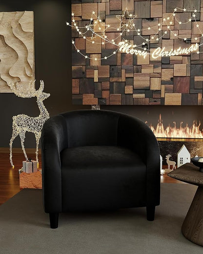 GarveeHome Accent Chair Club Chair Cozy Armrest Upholstered Velvet Barrel Chair with Solid Legs for Living Room Bedroom Study Waiting Room(Black)